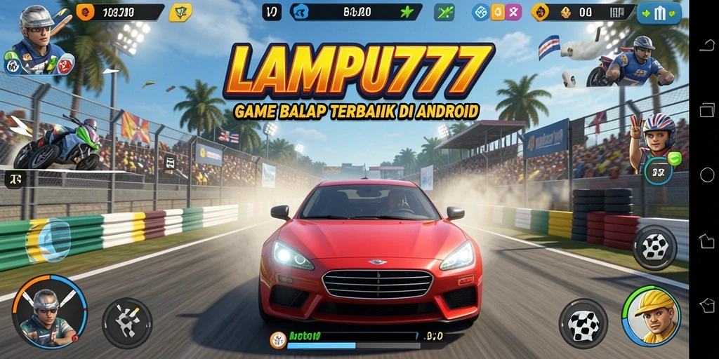 Screenshot gameplay LAMPU777 dengan aksi balapan yang mendebarkan.