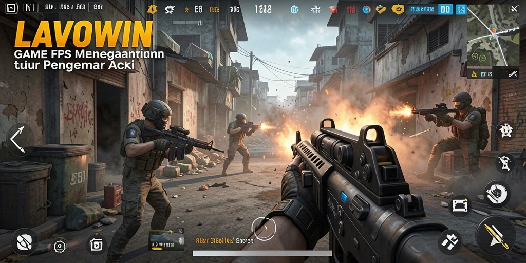 Tangkapan layar LAVOWIN menampilkan aksi intens dalam gameplay FPS.