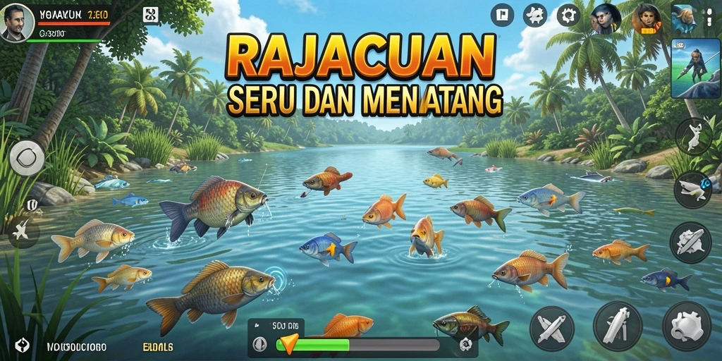 Tampilan gameplay <strong>RAJACUAN</strong> yang menawan saat menangkap ikan.