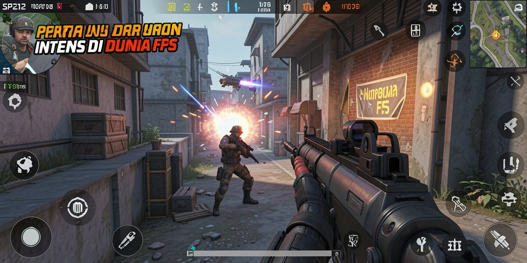 Screenshot utama SP212 menunjukkan aksi tembak-menembak yang mendebarkan.