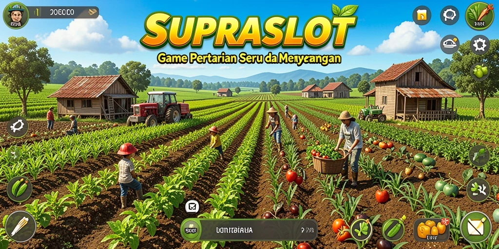 Tangkapan layar utama SUPRASLOT menampilkan pengalaman gameplay bertani yang seru dan mengasyikkan.