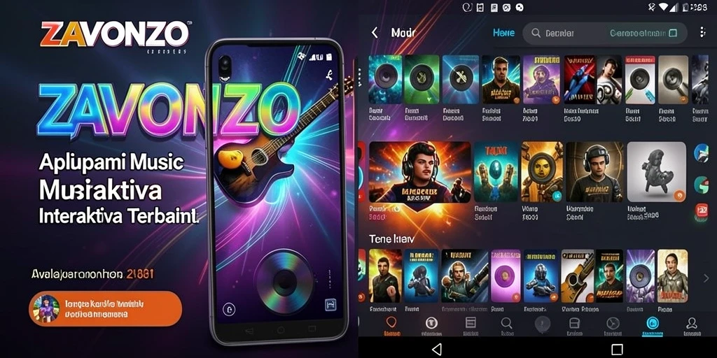 Gambaran gameplay ZAVONZO yang interaktif dan penuh musik.